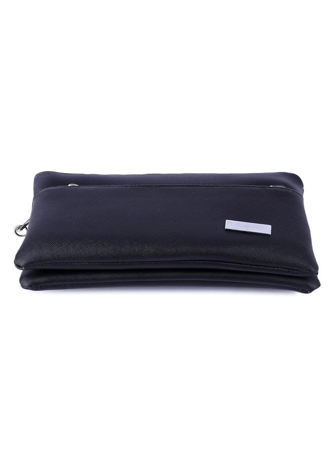 Dcozi Stylish Black PU Clutch Bag with Zipper and Detachable Wrist Strap for Women & Girls - Image 4